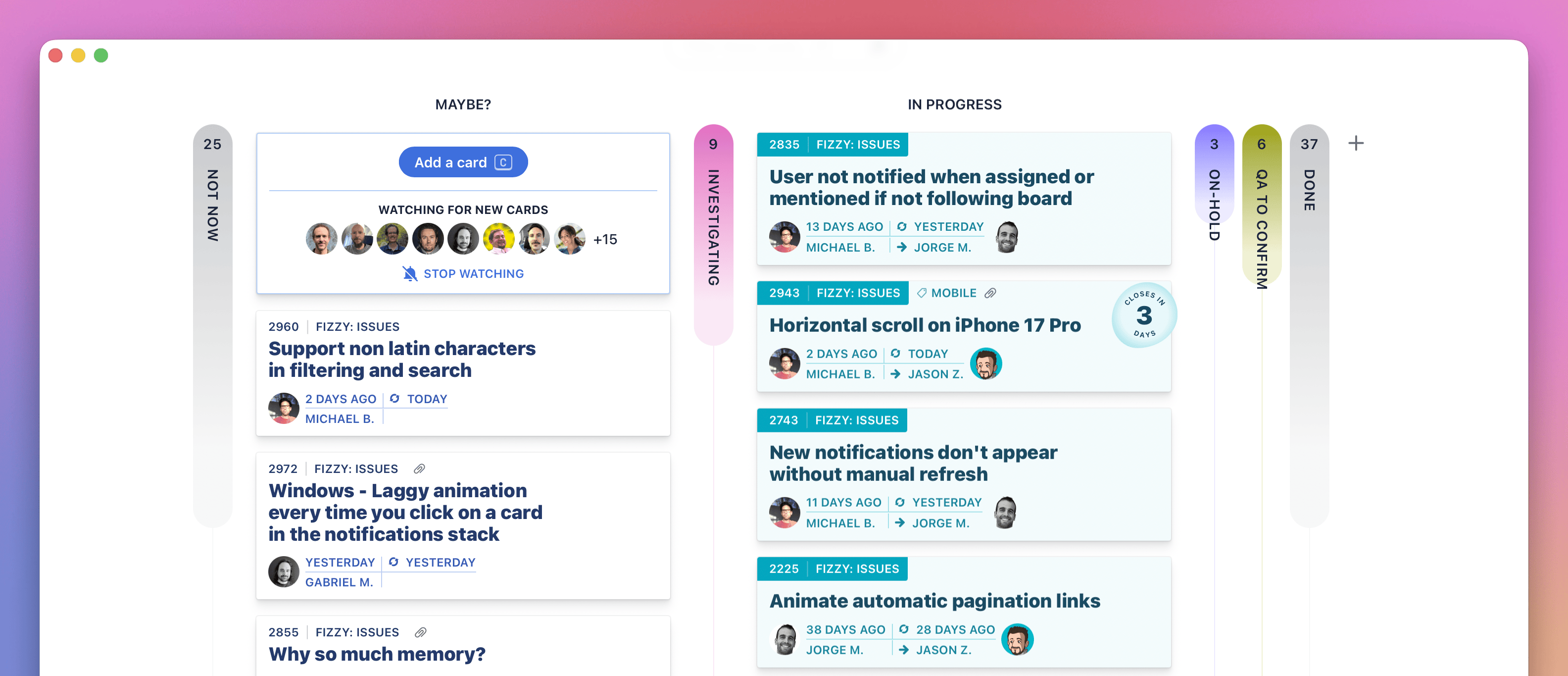 Screenshot of a Fizzy board